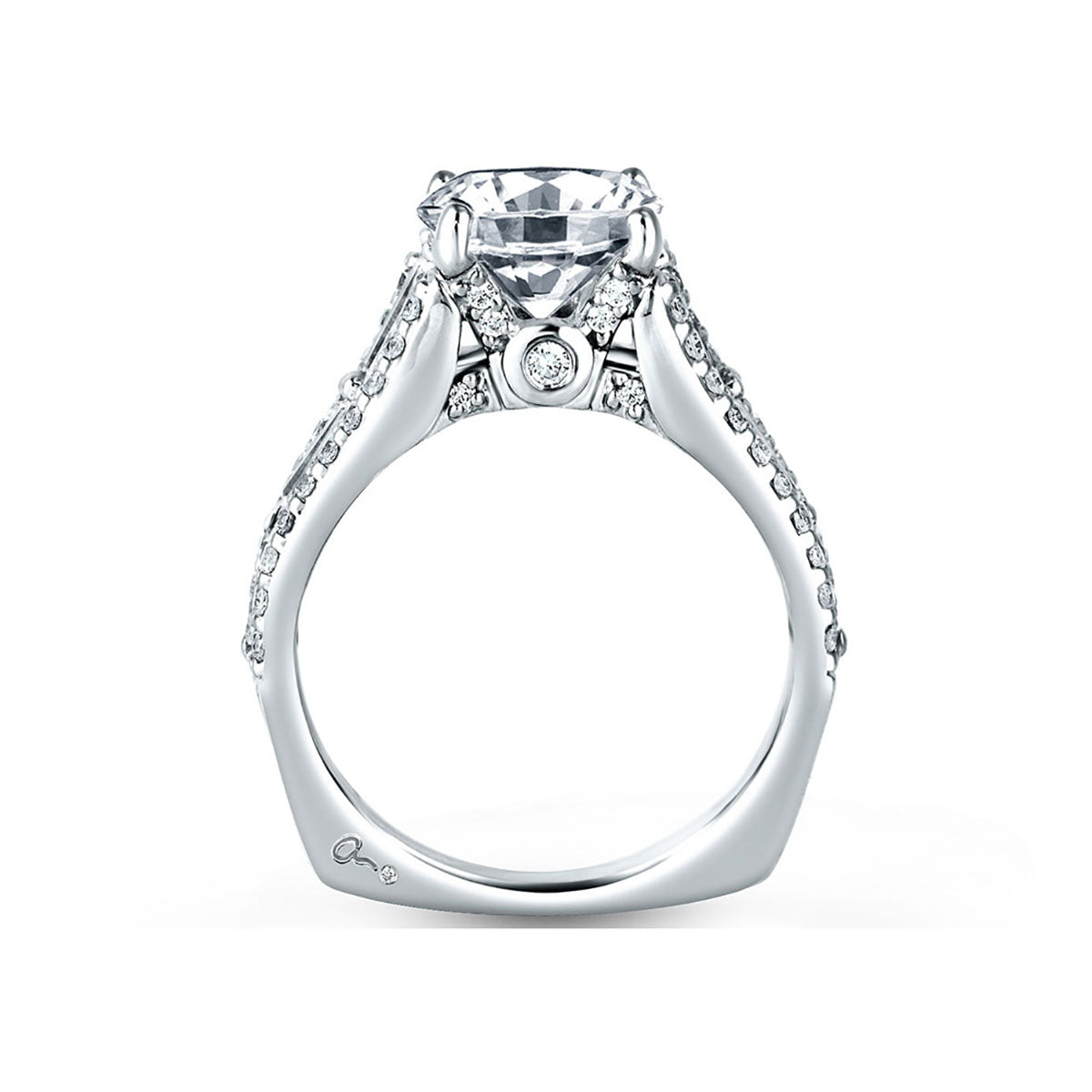 A.Jaffe Three Row with Baguettes at Sides Diamond Engagement Ring MES154/115