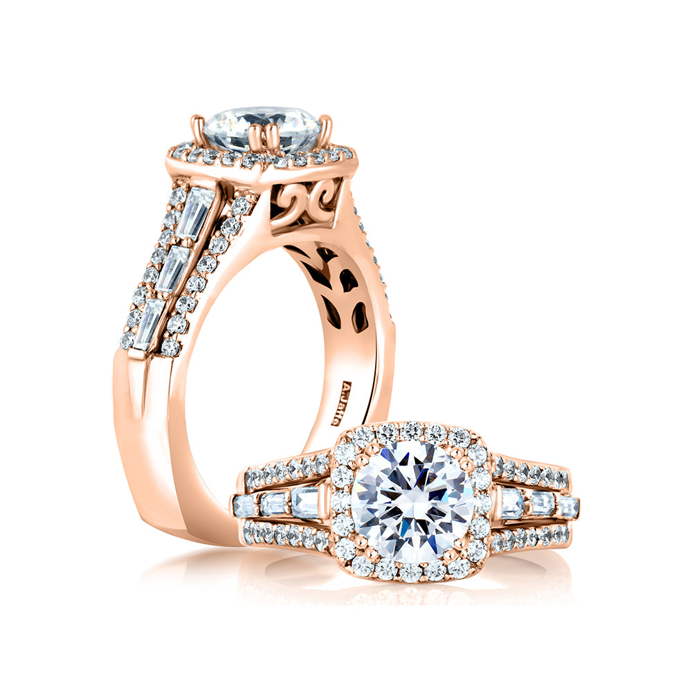 A.Jaffe Square Halo Three Row Diamond Engagement Ring MES279/243