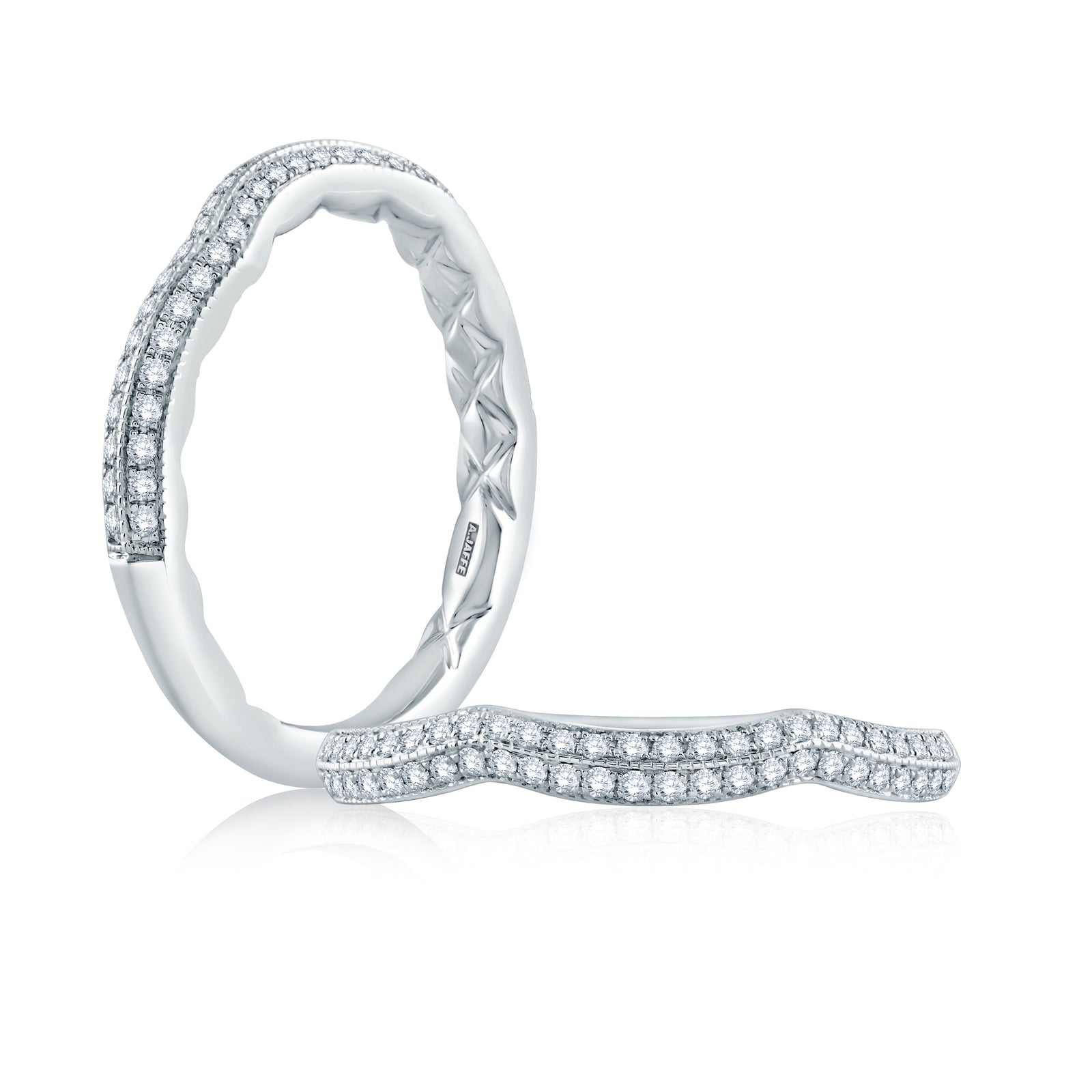 A.Jaffe Contoured Two Row Pavé Diamond Quilted Wedding Band MR2038Q/22