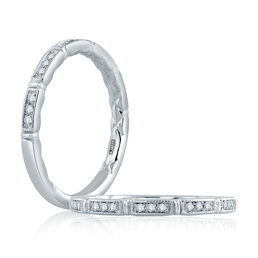 A.Jaffe Segmented Milgrain Accent Diamond Quilted Wedding Band MR2188Q/08
