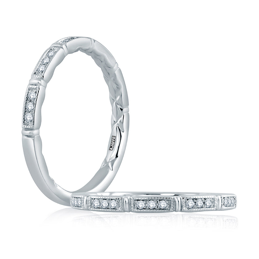 A.Jaffe Segmented Milgrain Accent Diamond Quilted Wedding Band MR2189Q/08