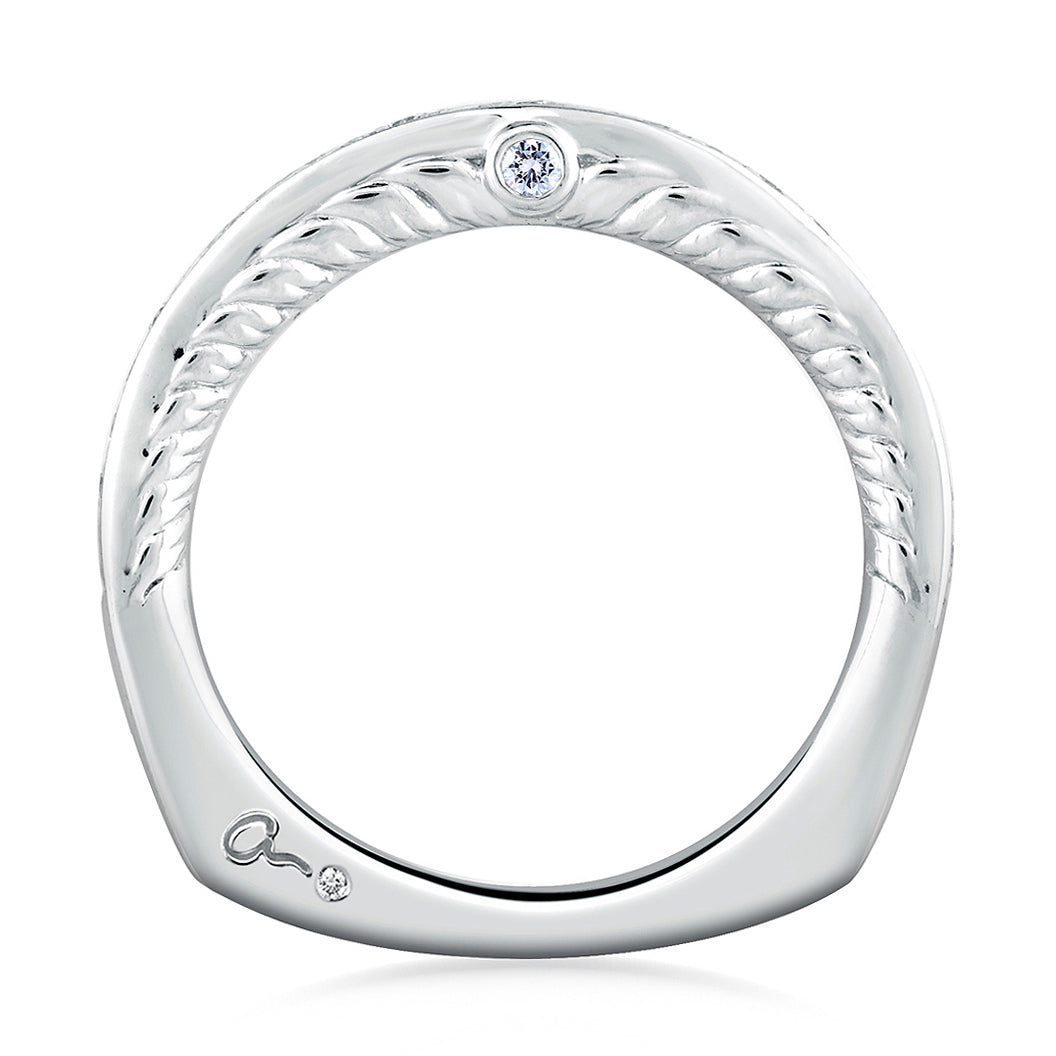 A.Jaffe Signature Peacock Engraved Bezel Set Profile Diamond Wedding Band MRS452/29