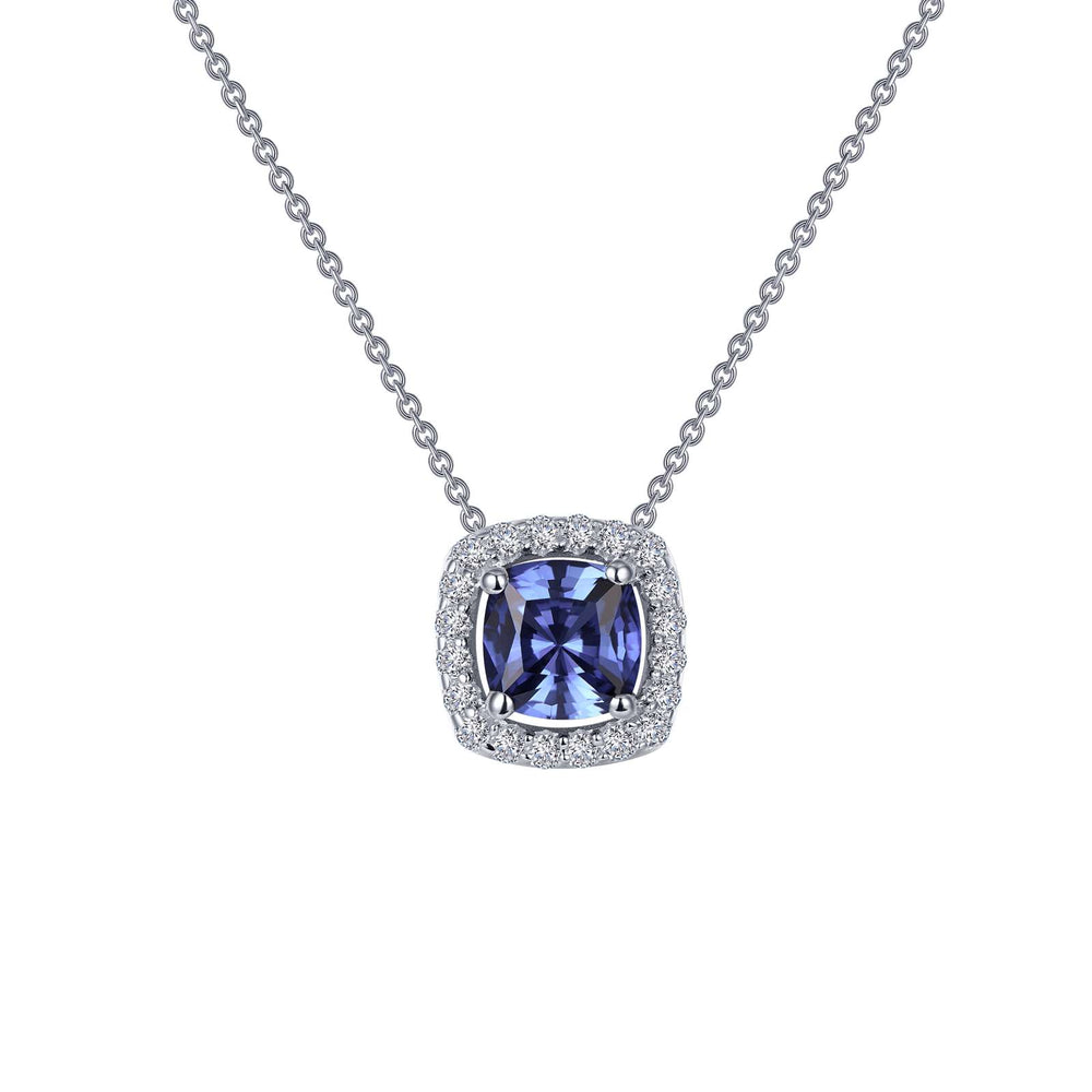 Lafonn Simulated Diamond and Tanzanite Cushion Cut Halo Necklace N0100CTP