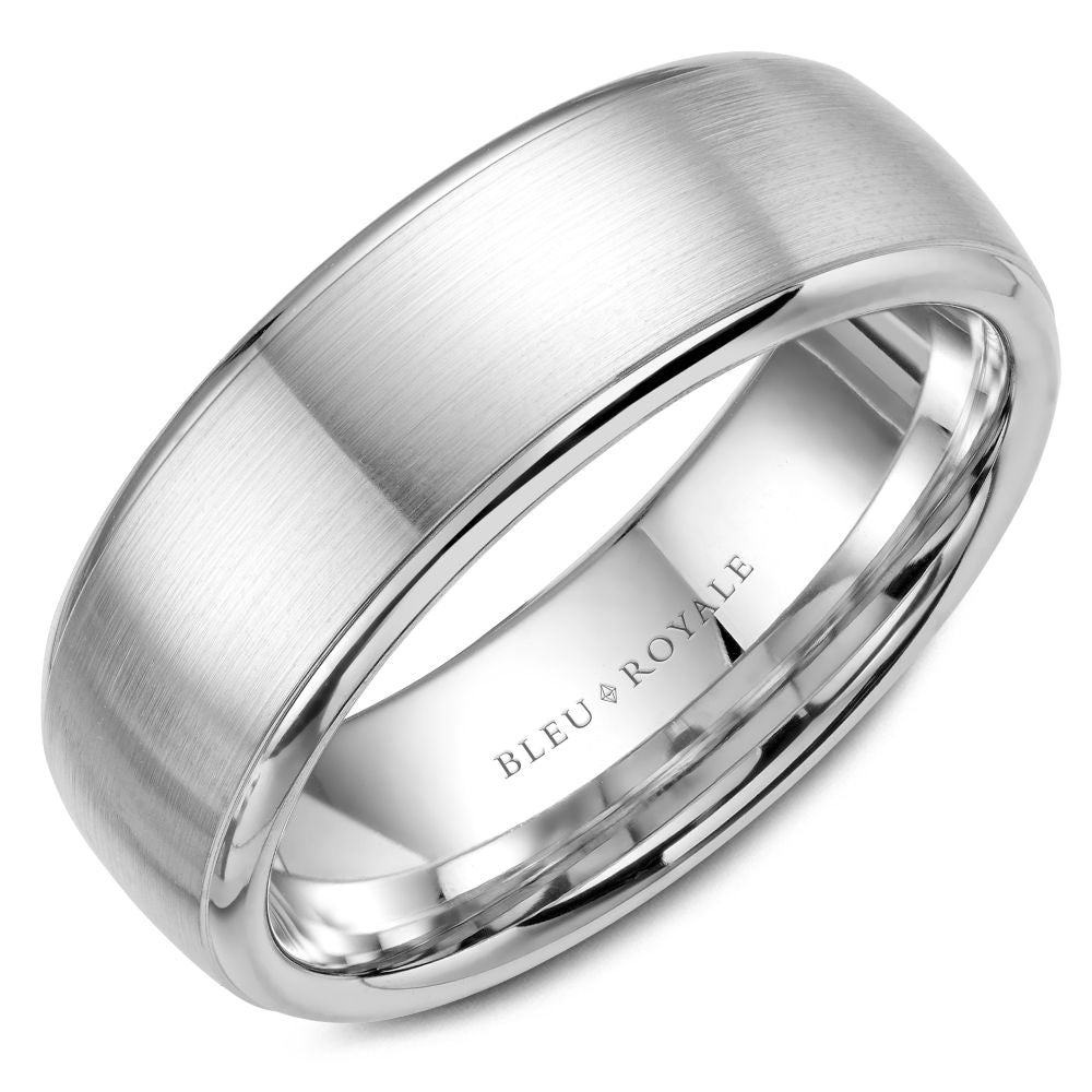 Bleu Royale 7.5MM Wedding Band with Brushed Center and Polished Edges RYL-012W75