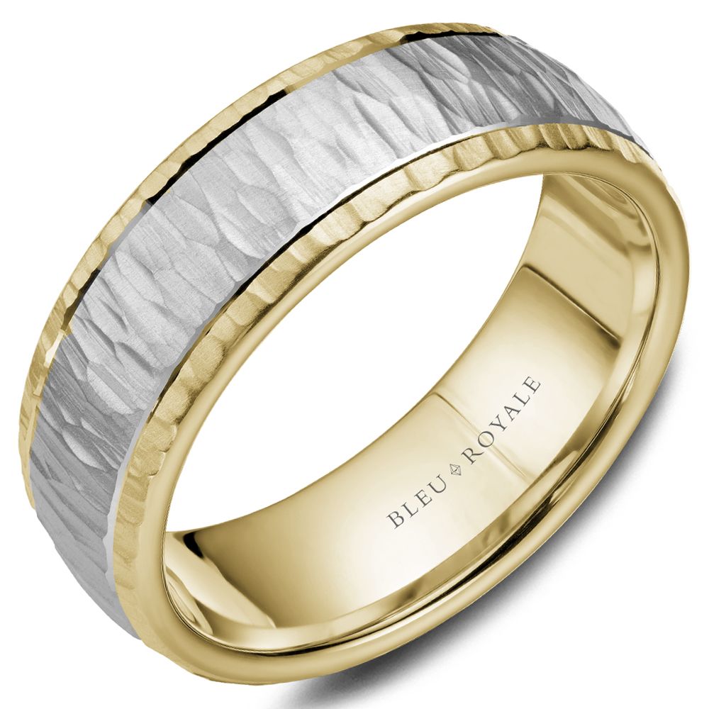 Bleu Royale 7.5MM Yellow Gold Wedding Band with Textured White Gold Center RYL-045WY75