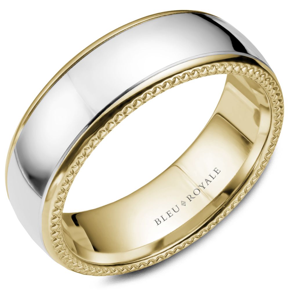 Bleu Royale 6MM Yellow Gold Wedding Band with High Polish White Gold Center RYL-054WY75
