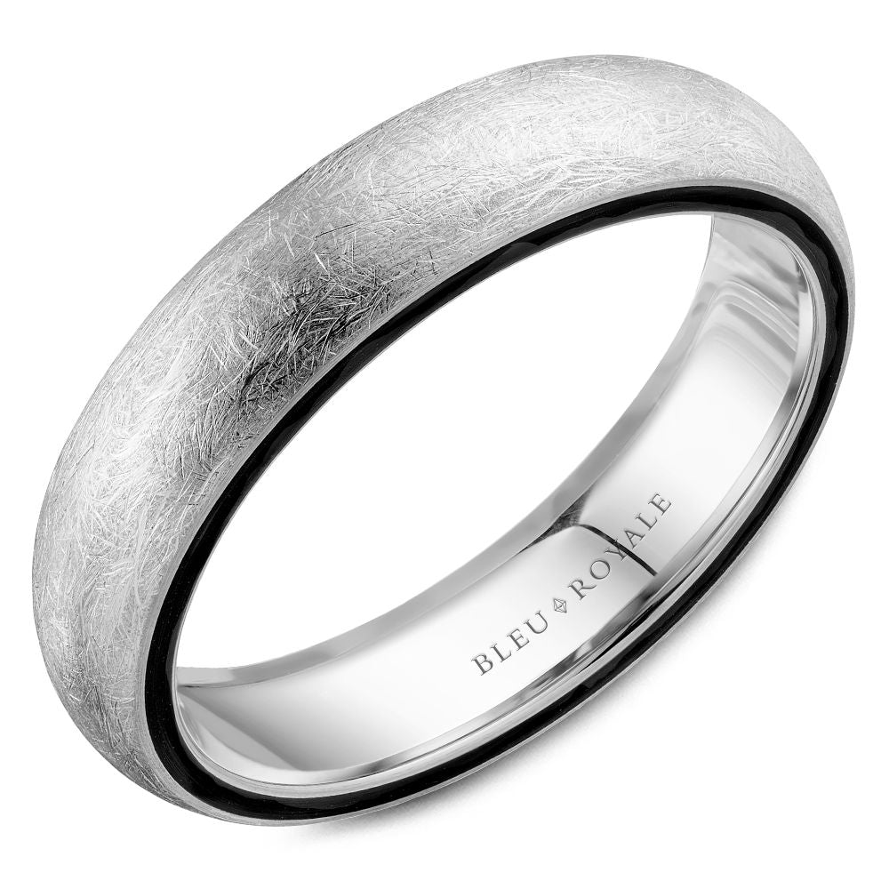 Bleu Royale 5MM Diamond Brush Finish Wedding Band with Black Carbon Accent Edge RYL-063W5