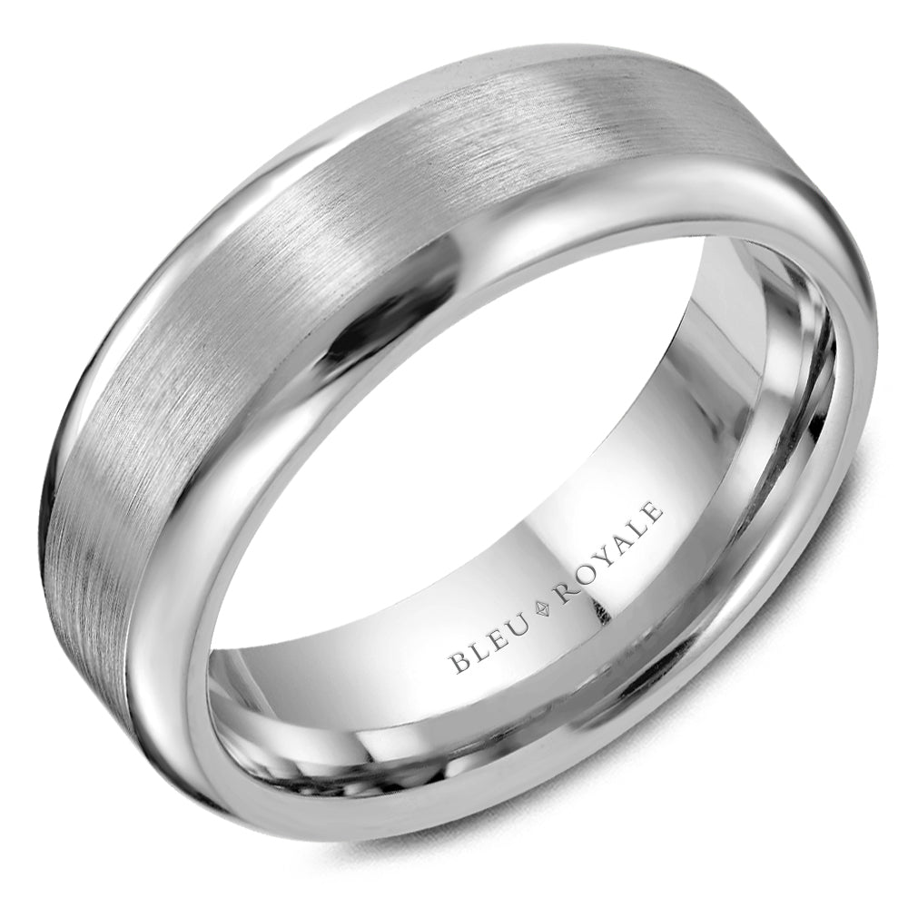 Bleu Royale 7MM Wedding Band with Brushed Center and Beveled Edges RYL-075W7