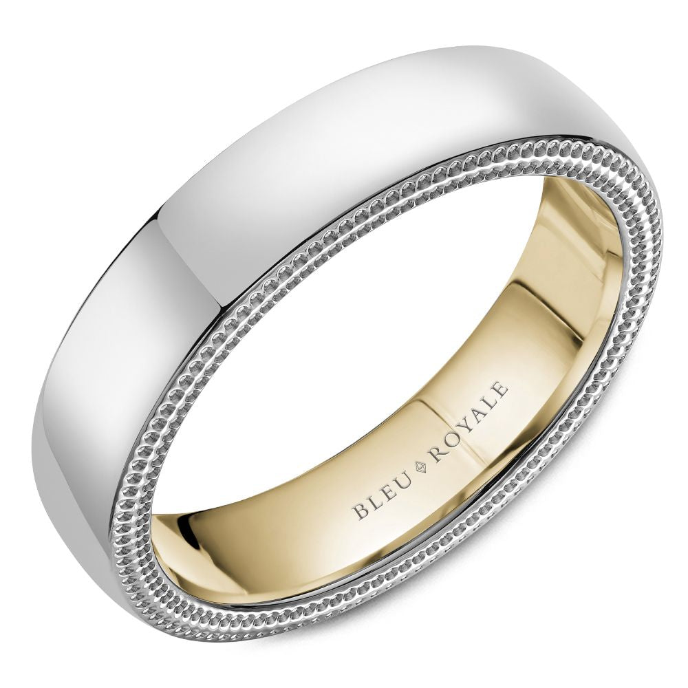 Bleu Royale 5.5MM White Gold Wedding Band with Brushed Finish and Yellow Gold Interior RYL-079WY55