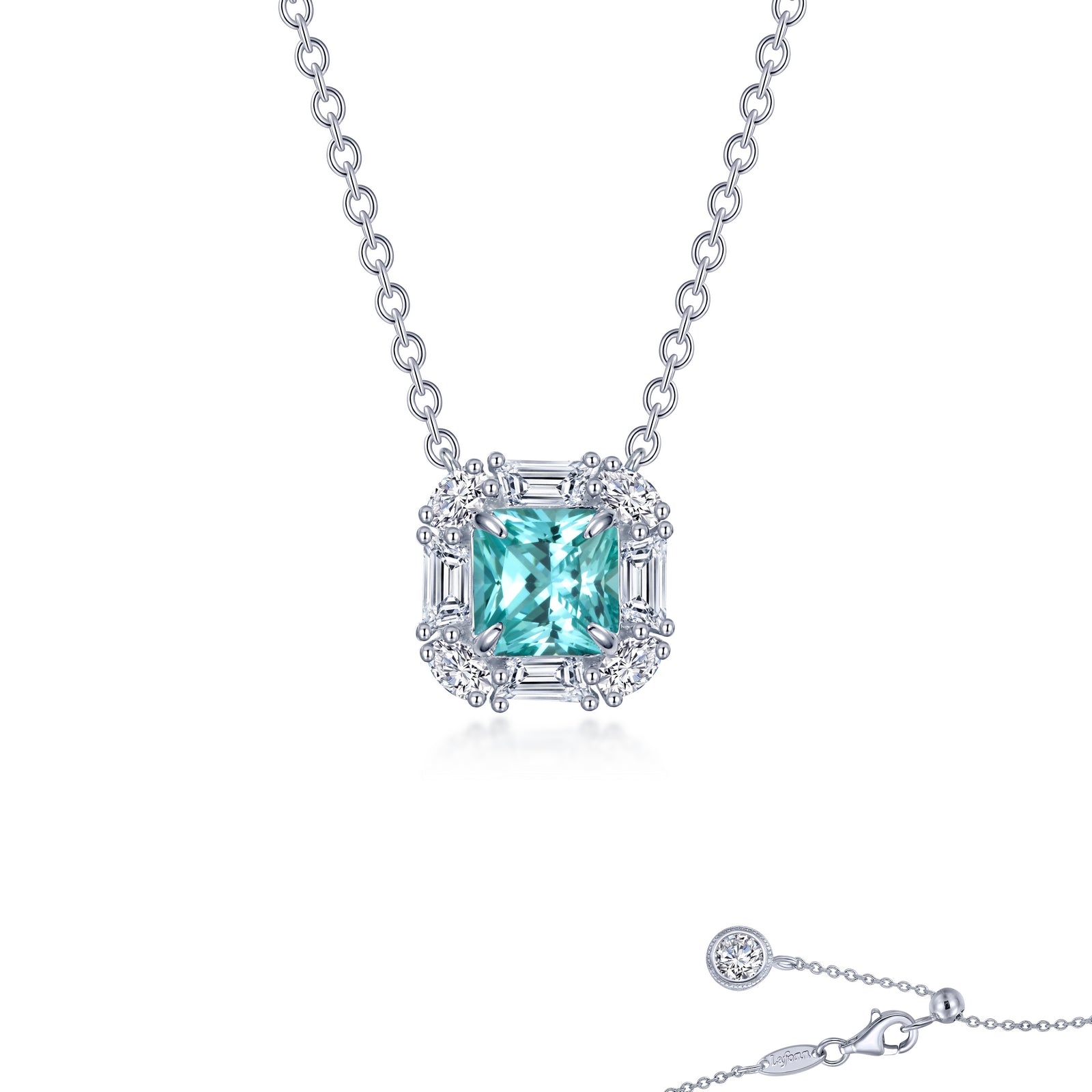 Lafonn Simulated Diamond & Fancy Lab Grown Sapphire Halo Necklace SYN002GP20