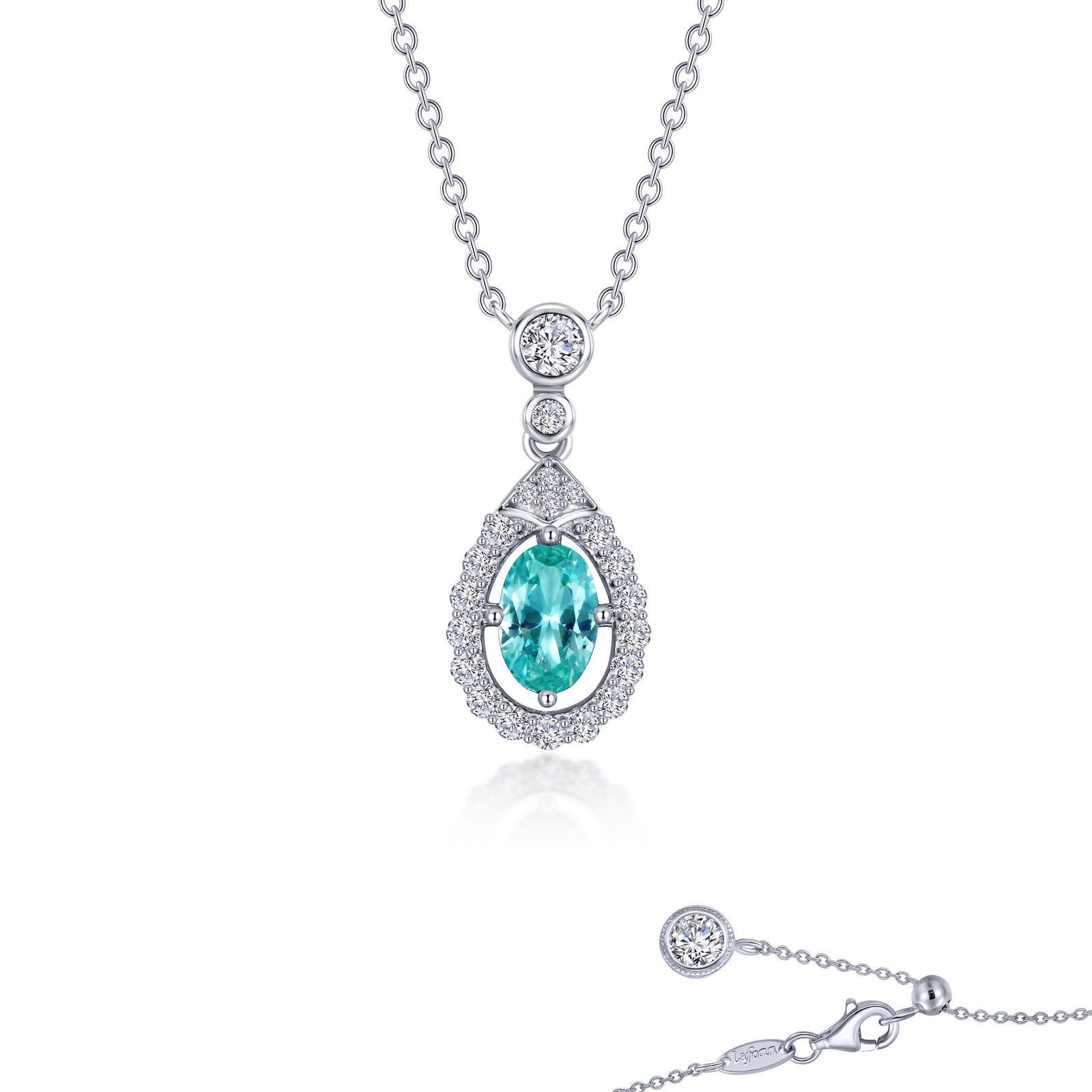 Lafonn Simulated Diamond & Fancy Lab Grown Sapphire Halo Necklace SYN006GP20