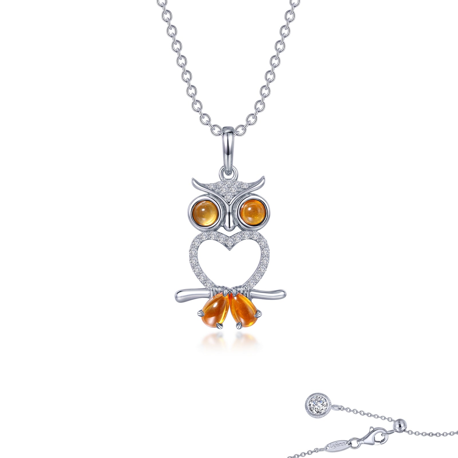 Lafonn Simulated Diamond & Fancy Lab Grown Sapphire Owl Necklace SYP002YP20