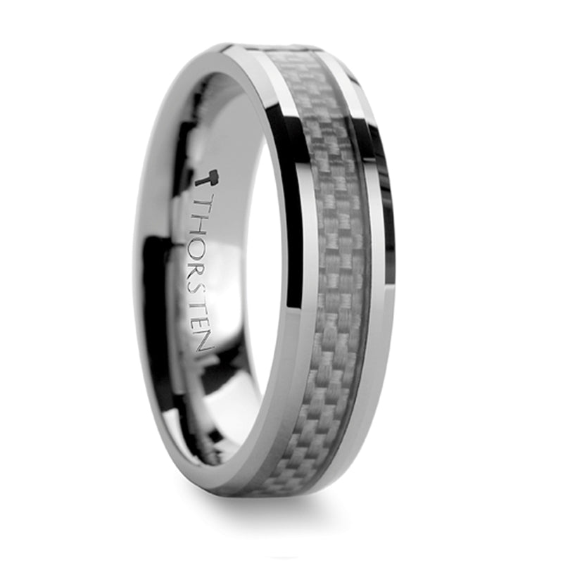 Thorsten Ultimus Beveled Tungsten Cardibe Ring with White Carbon Fiber Inlay (4-10mm) W335-WCFT