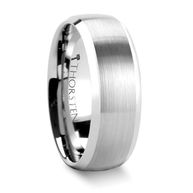 Thorsten Polaris Rounded Brushed Finish Tungsten Carbide Ring w/ Polished Bevels (6-8mm) W338-DBT