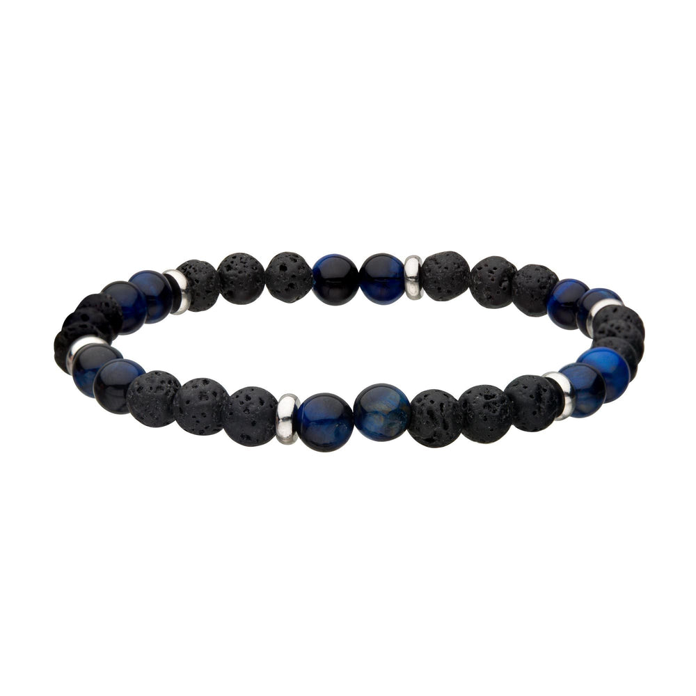 6mm Lava and Tiger Eye Blue Beads 8" Bracelet BR146TEB