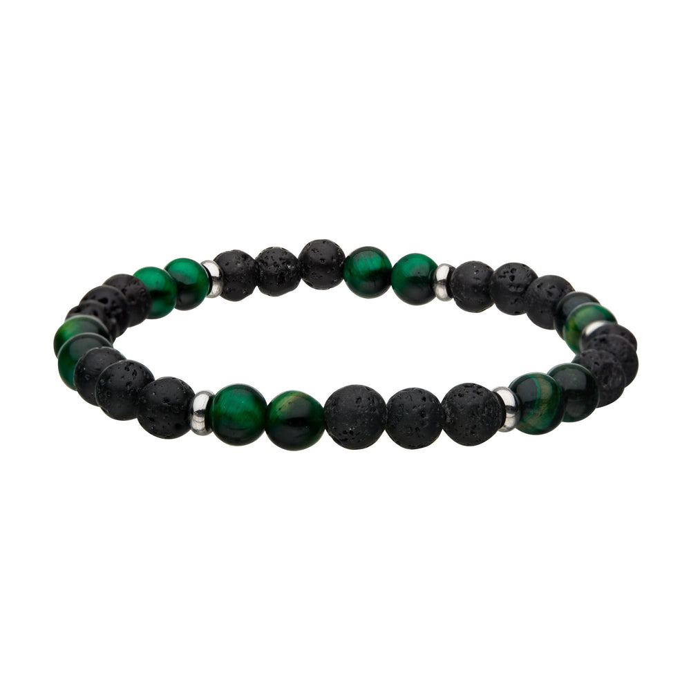 6mm Lava and Tiger Eye Green Beads 8" Bracelet BR146TEG