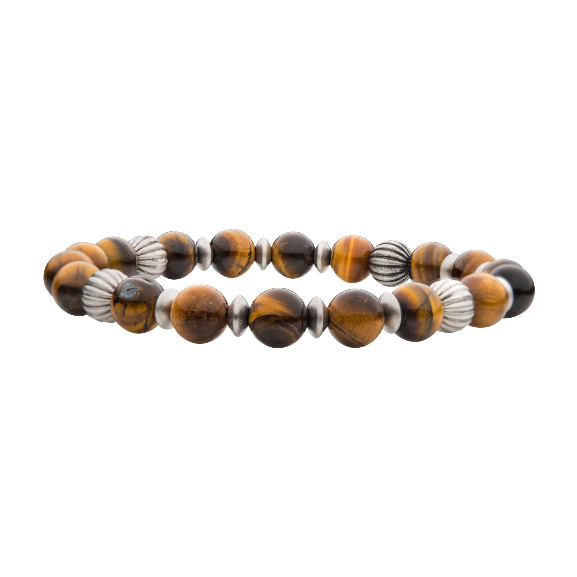 8.5mm Tiger Eye Stones with Black Oxidized Beads 7.5" Bracelet BR37982