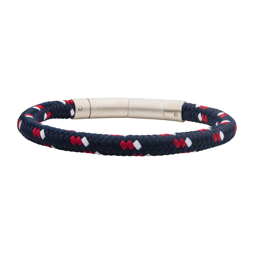 6mm Blue, White & Red Nylon Cord Bracelet BRNYLON-BWR