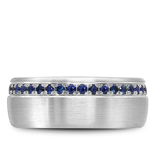 Bleu Royale 8.5MM Eternity Blue Sapphire Wedding Band with Brushed Finish RYL-015WS85