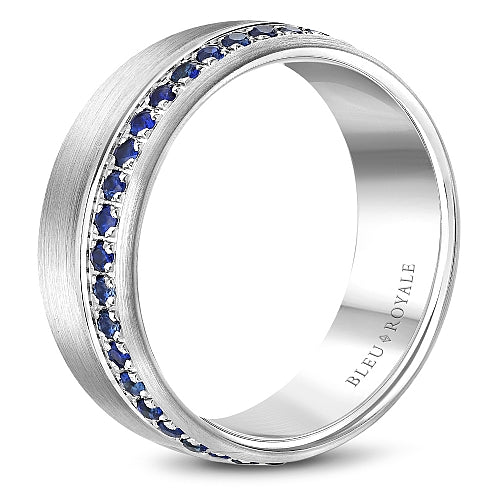 Bleu Royale 8.5MM Eternity Blue Sapphire Wedding Band with Brushed Finish RYL-015WS85