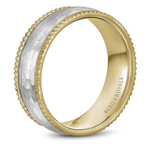 Bleu Royale 7.5MM Yellow Gold Wedding Band with Hammered White Gold Center RYL-029WY75