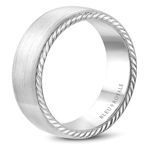 Bleu Royale 8MM Brushed Wedding Band with Milgrain Detail RYL-065W8