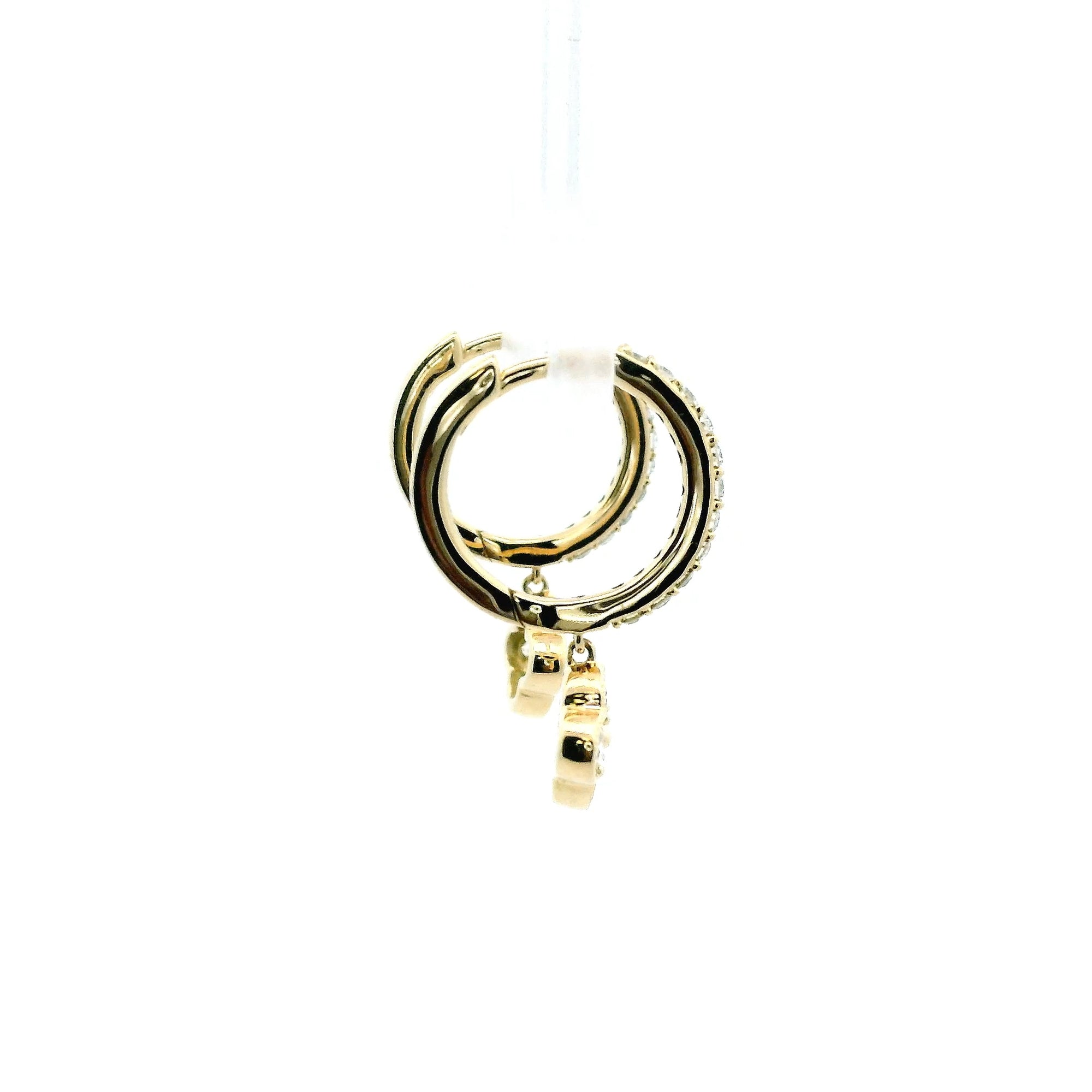 14K Yellow Gold 0.60cttw. Diamond Clover Dangle Huggie Hoop Earrings