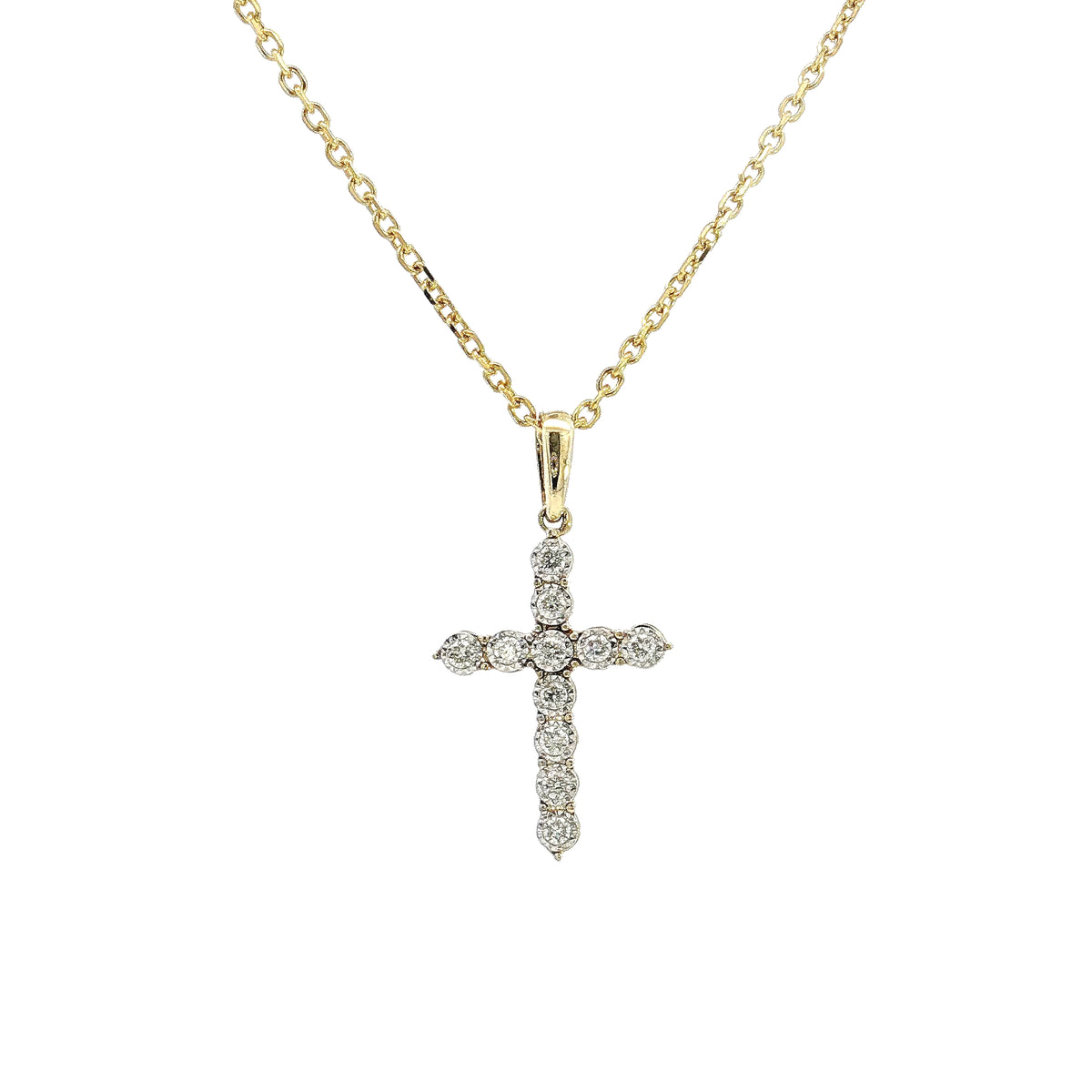 14K Yellow Gold Diamond Cross Pendant