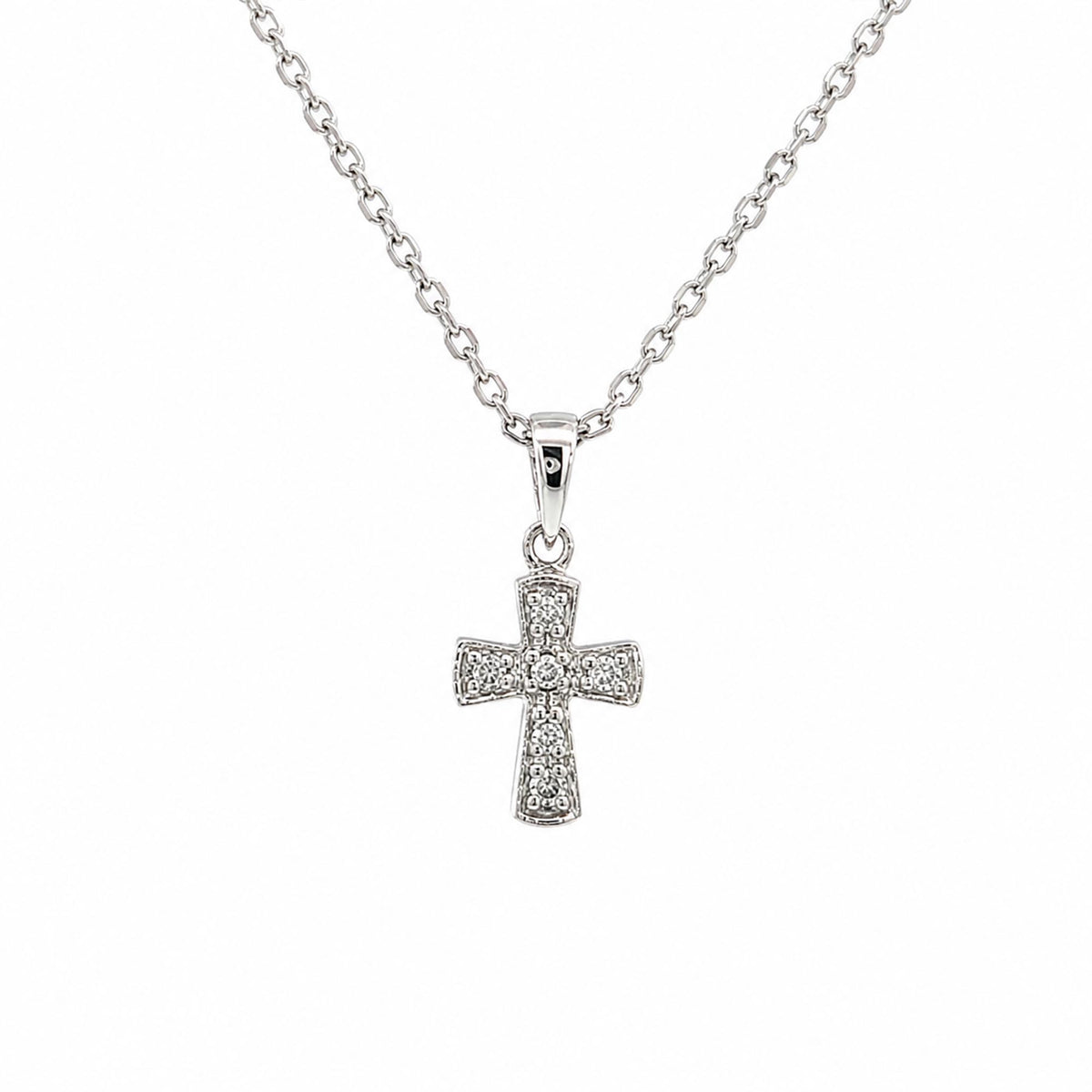 14K White Gold 0.03cttw. Diamond Mini Cross Pendant