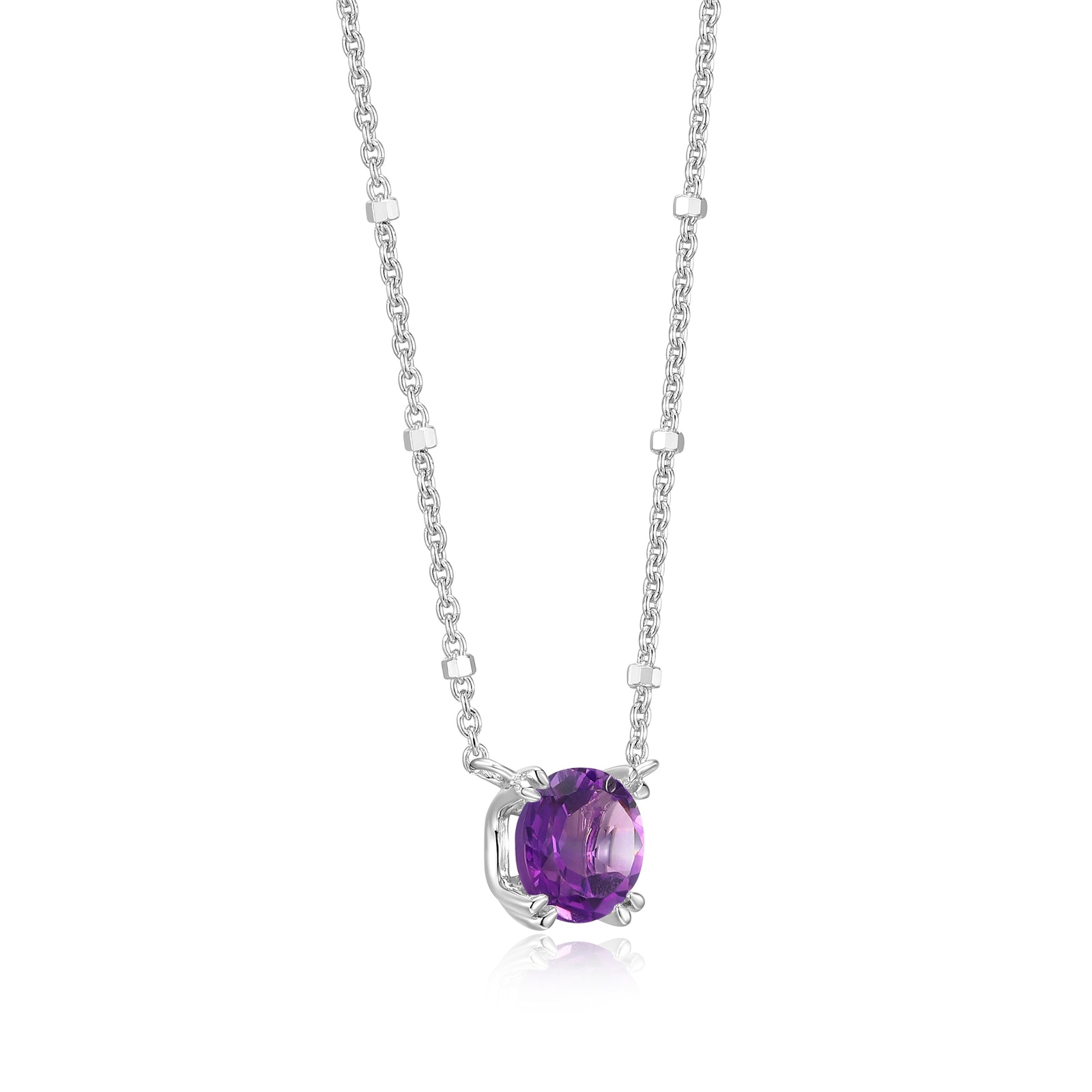 Samuel B. Amethyst Solitaire Birthstone Sparkle Necklace - February