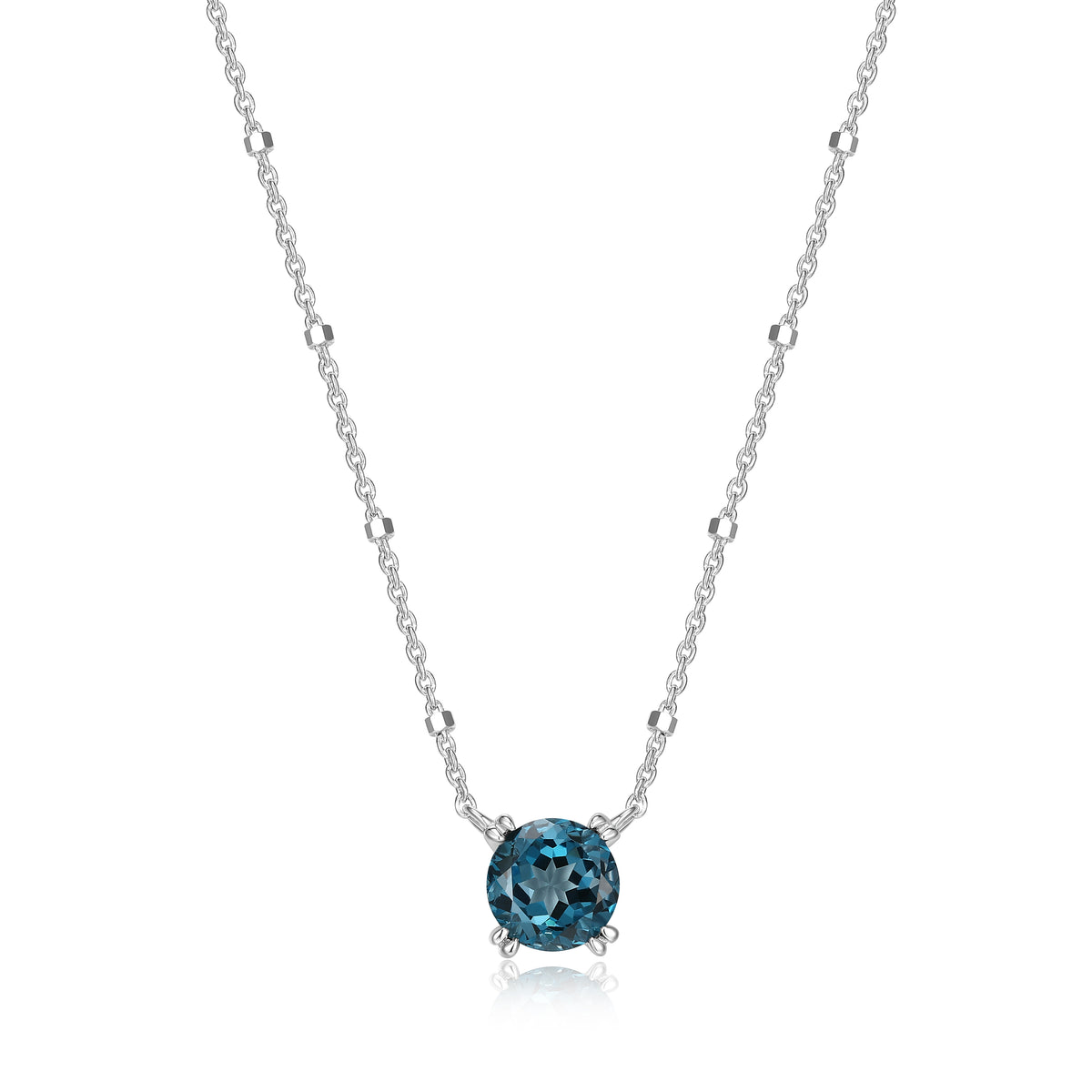 Samuel B. London Blue Topaz Solitaire Birthstone Sparkle Necklace - December