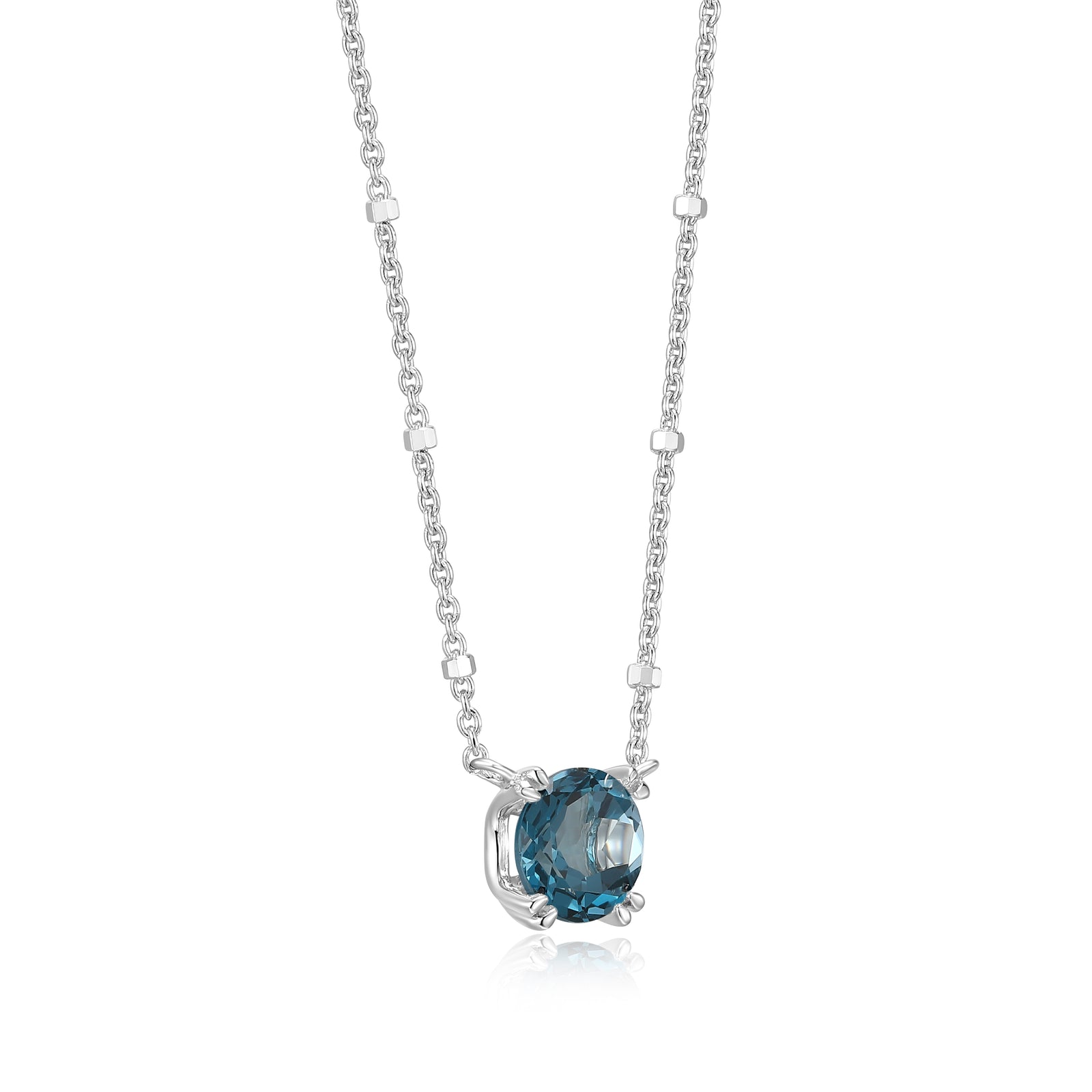 Samuel B. London Blue Topaz Solitaire Birthstone Sparkle Necklace - December