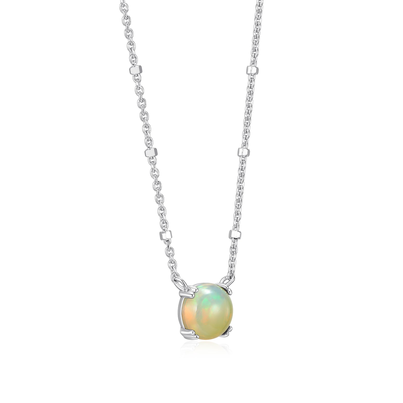 Samuel B. Opal Solitaire Birthstone Sparkle Necklace - October