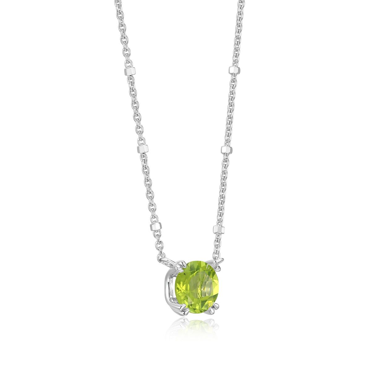 Samuel B. Peridot Solitaire Birthstone Sparkle Necklace - August