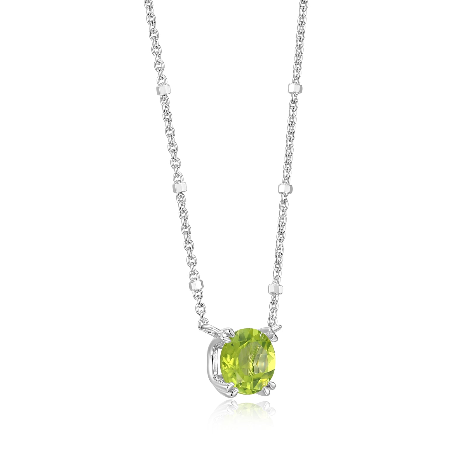 Samuel B. Peridot Solitaire Birthstone Sparkle Necklace - August