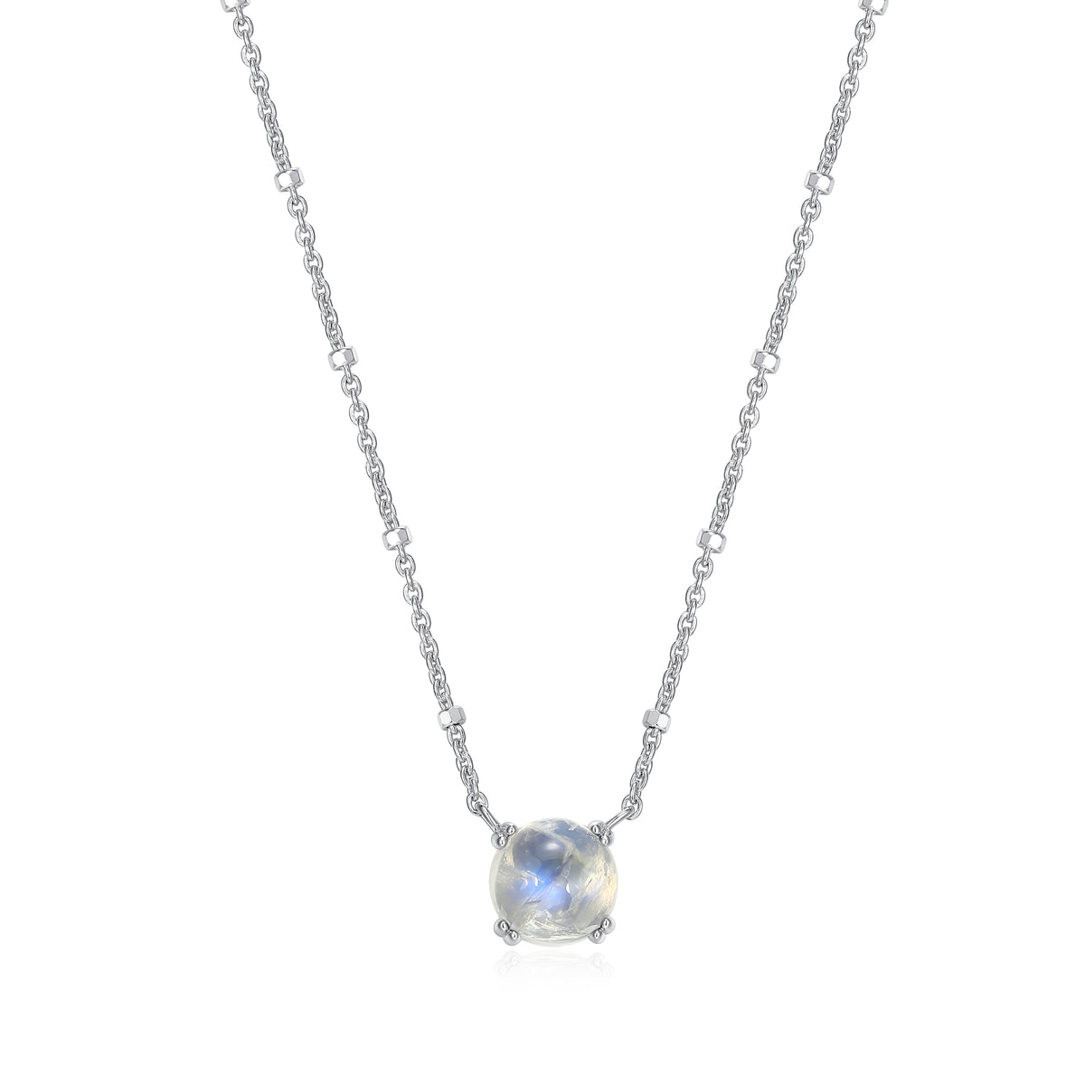 Samuel B. Rainbow Moonstone Solitaire Birthstone Sparkle Necklace - June