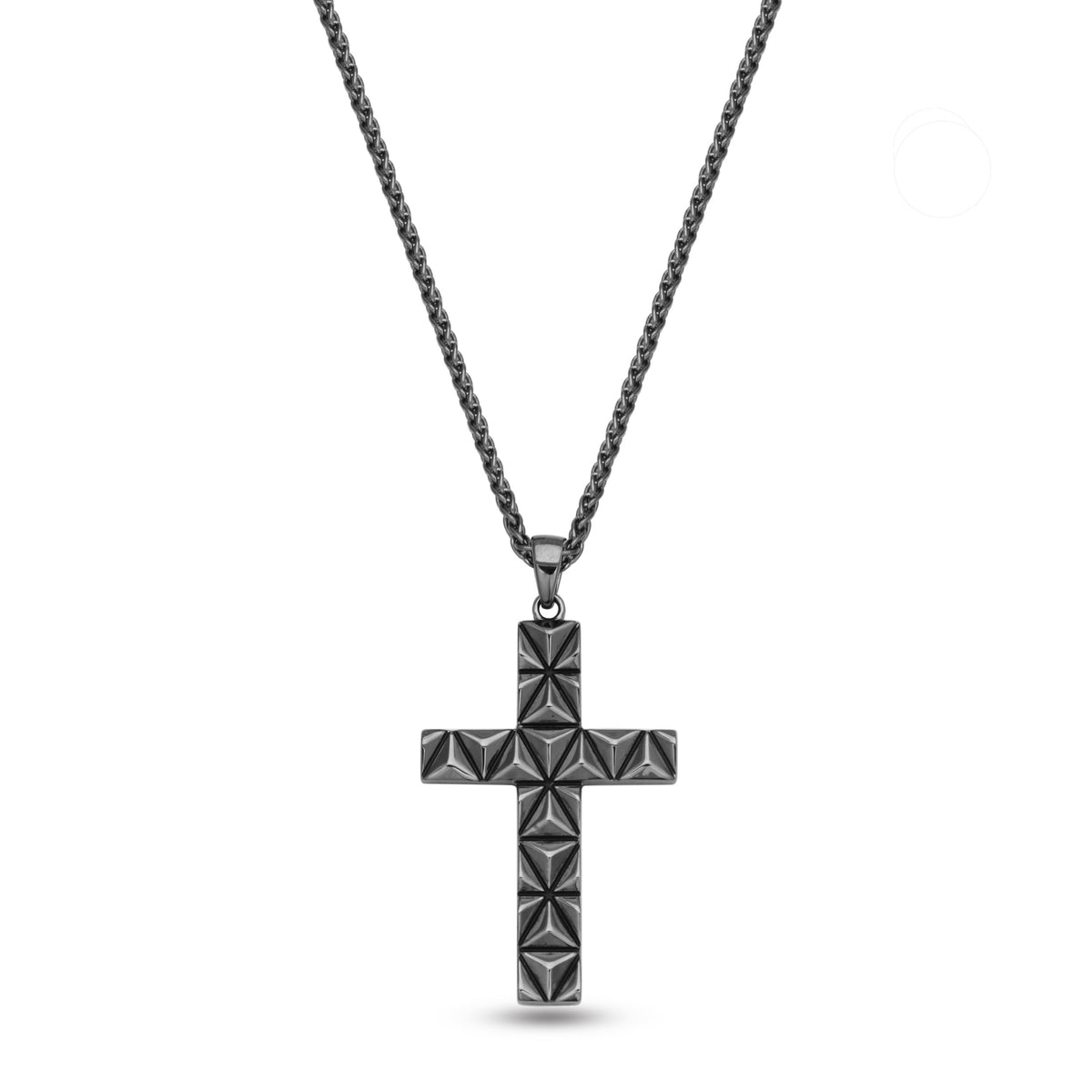 Samuel B. Joesph Geometrical Design Gunmetal Sterling Silver Cross Pendant w/ 22&quot; Twist Link Chain