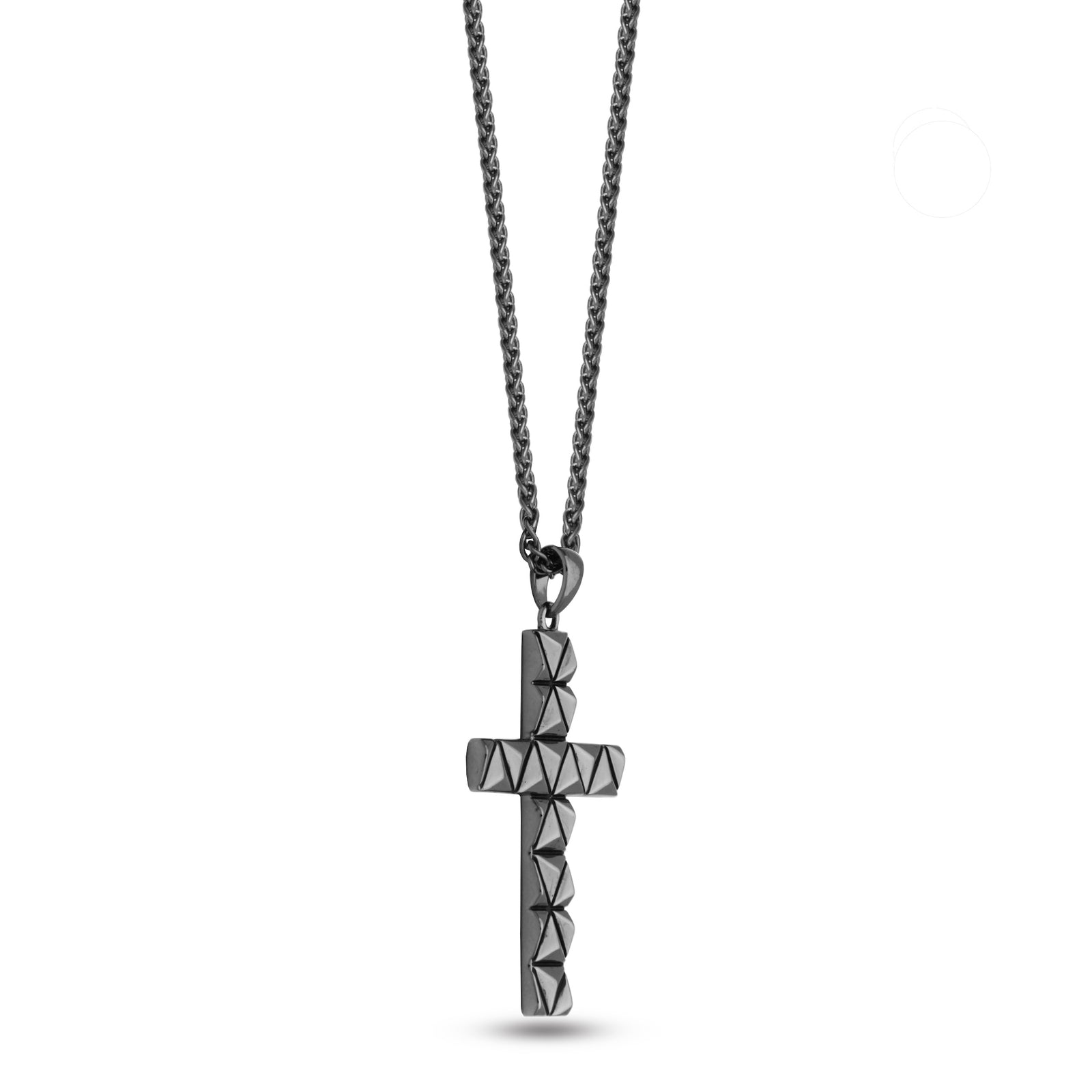 Samuel B. Joesph Geometrical Design Gunmetal Sterling Silver Cross Pendant w/ 22" Twist Link Chain