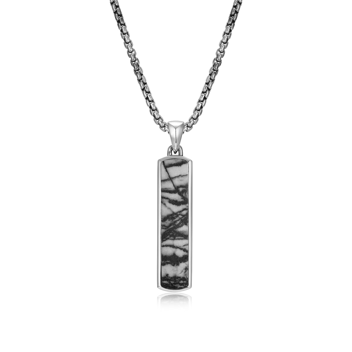 Samuel B. Jack Dog Tag Sterling Silver Black Picasso Pendant w/ 22&quot; Round Box Link Chain