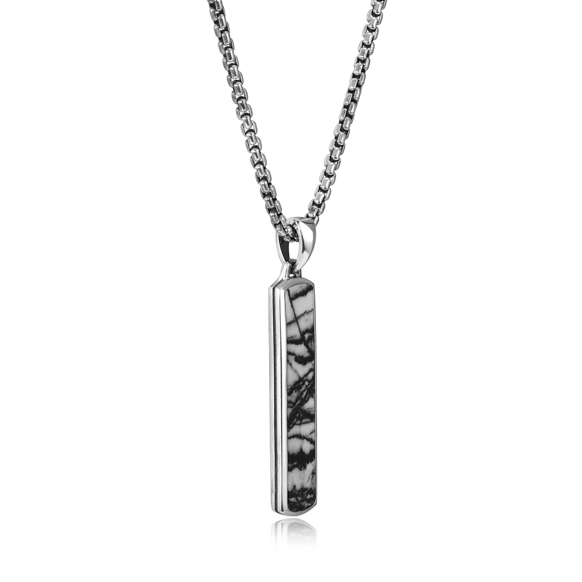 Samuel B. Jack Dog Tag Sterling Silver Black Picasso Pendant w/ 22" Round Box Link Chain