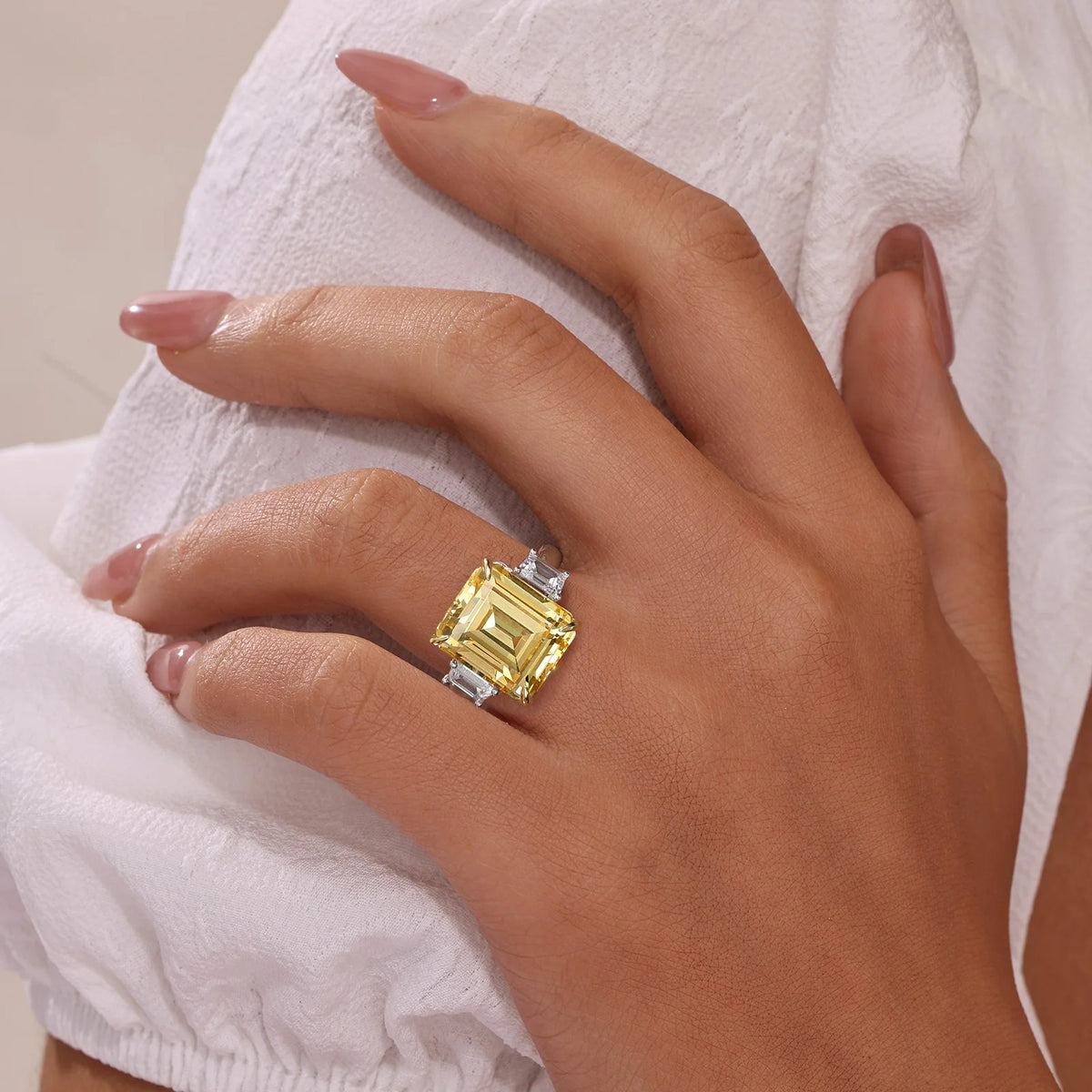 Lafonn Simulated Diamond &amp; Canary 3-Stone Engagement Ring 8R024CAT05