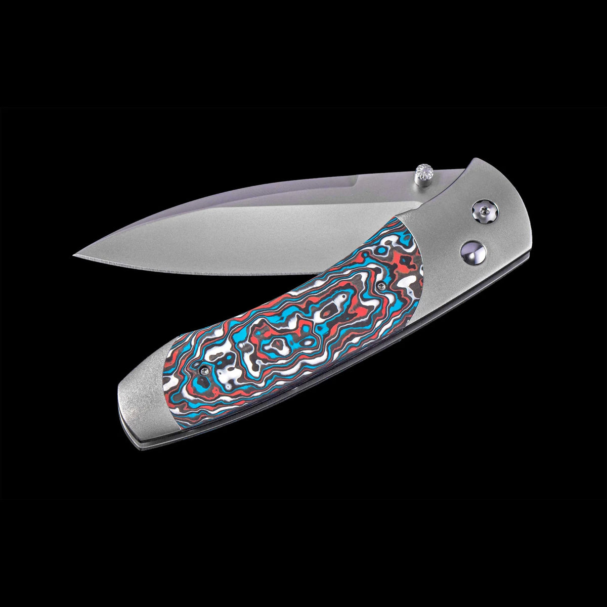 William Henry A300-11 Flame Ocean Carbon Fiber Inlaid Titanium Frame w/ Stainless Steel Blade Folding Knife