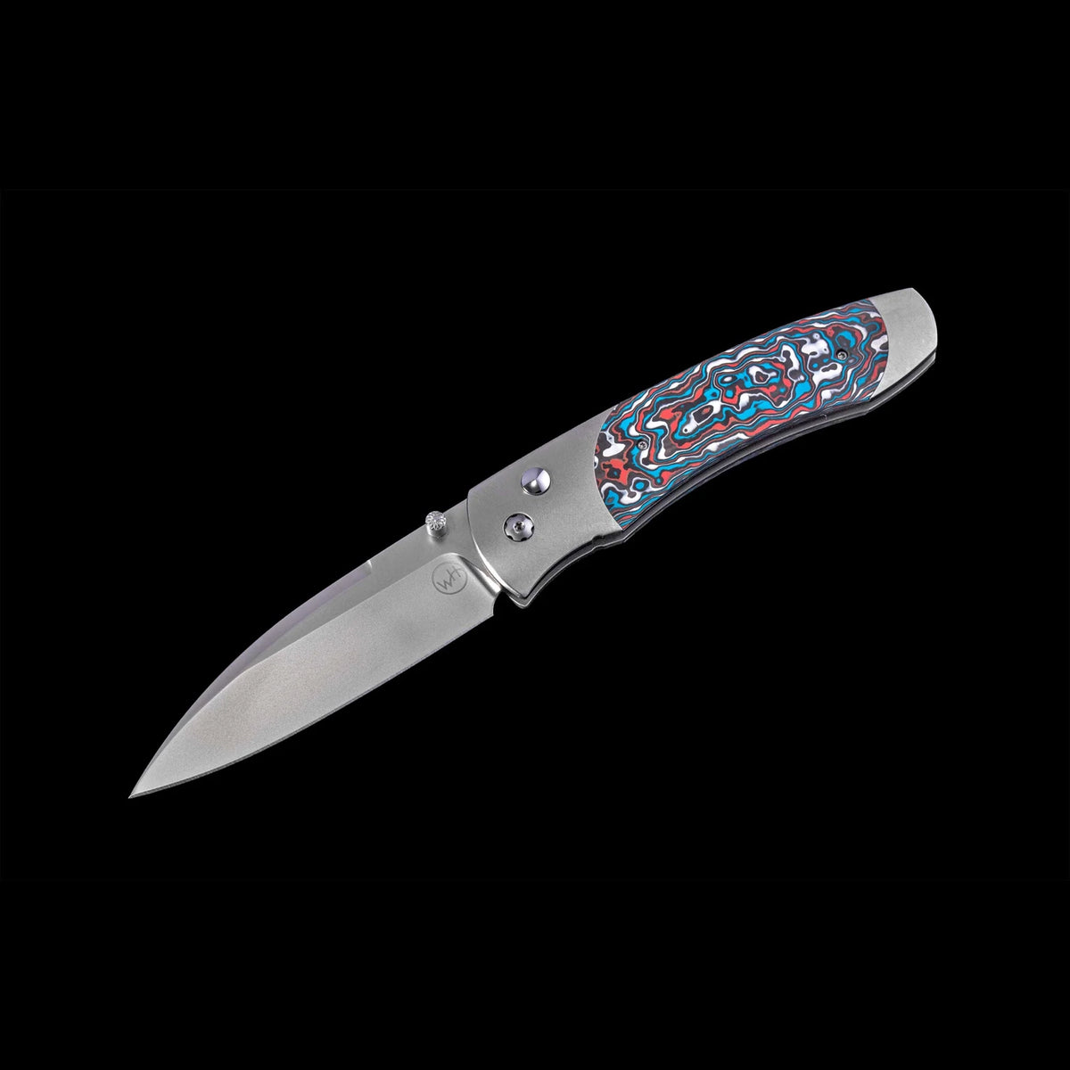 William Henry A300-11 Flame Ocean Carbon Fiber Inlaid Titanium Frame w/ Stainless Steel Blade Folding Knife