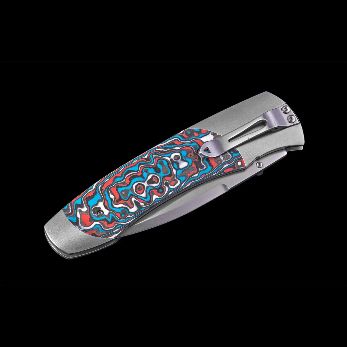William Henry A300-11 Flame Ocean Carbon Fiber Inlaid Titanium Frame w/ Stainless Steel Blade Folding Knife