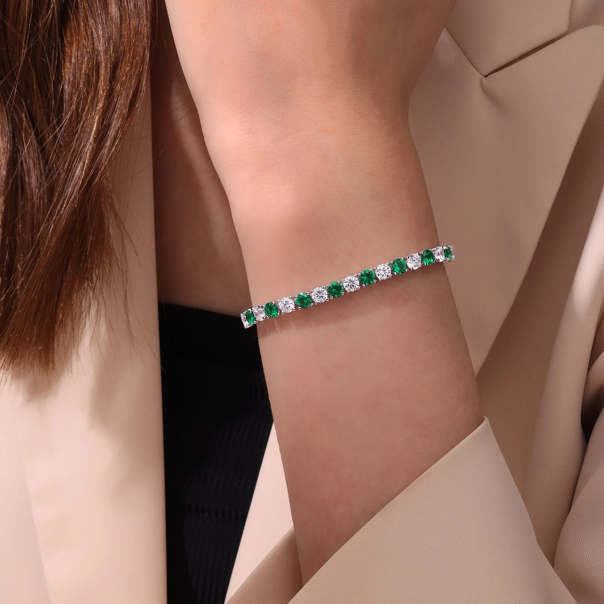 Lafonn Simulated Diamond &amp; Emerald Alternating Tennis Bracelet B0176CEP72