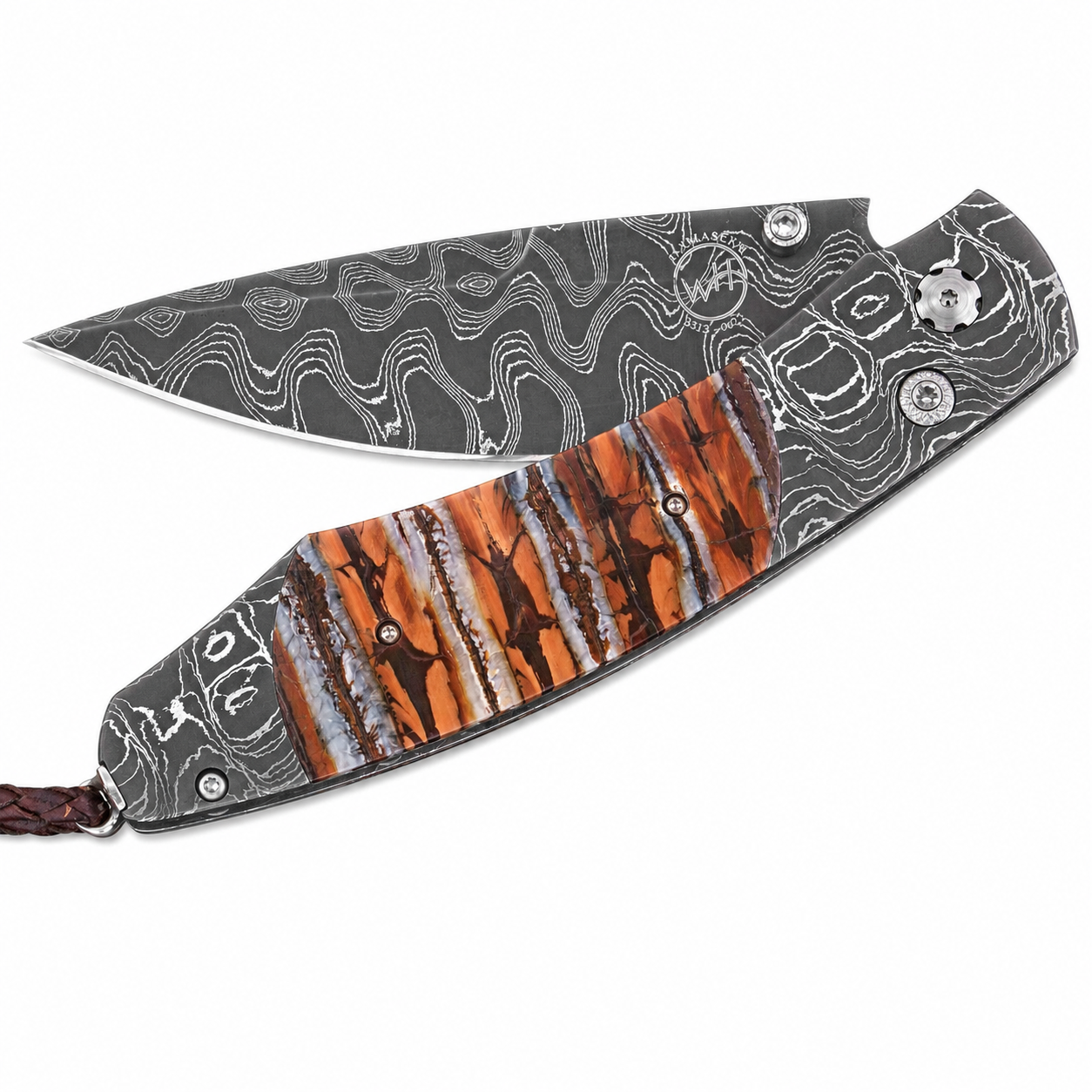 William Henry B12 Auburn II - Woolly Mammoth Tooth Inlaid T-Rex Damascus Frame w/ Meadows Damascus Blade Folding Knife