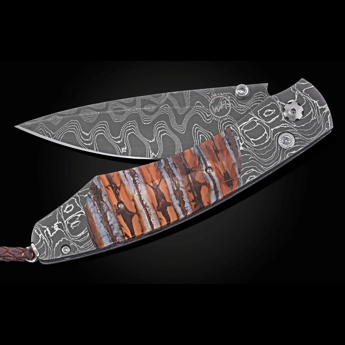 William Henry B12 Auburn II - Woolly Mammoth Tooth Inlaid T-Rex Damascus Frame w/ Meadows Damascus Blade Folding Knife
