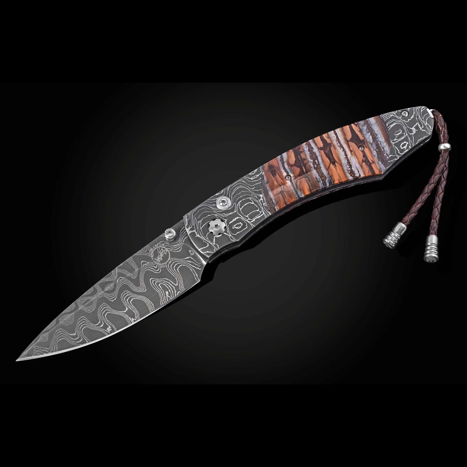William Henry B12 Auburn II - Woolly Mammoth Tooth Inlaid T-Rex Damascus Frame w/ Meadows Damascus Blade Folding Knife