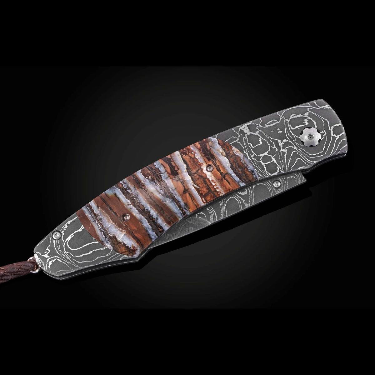 William Henry B12 Auburn II - Woolly Mammoth Tooth Inlaid T-Rex Damascus Frame w/ Meadows Damascus Blade Folding Knife