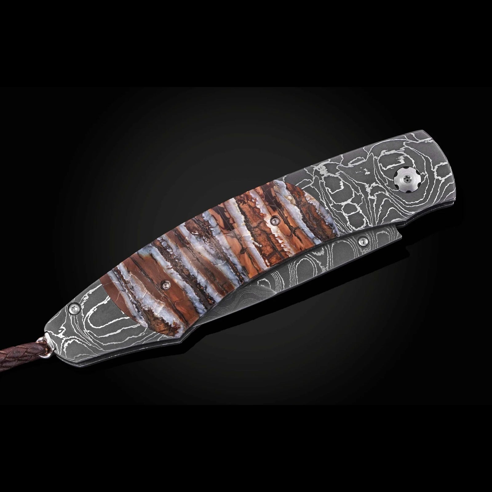 William Henry B12 Auburn II - Woolly Mammoth Tooth Inlaid T-Rex Damascus Frame w/ Meadows Damascus Blade Folding Knife